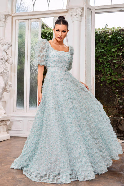 J'Adore Dresses J24050 - Puff Sleeve Floral Evening Gown Special Occasion Dresses