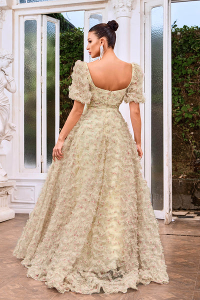 J'Adore Dresses J24050 - Puff Sleeve Floral Evening Gown Special Occasion Dresses