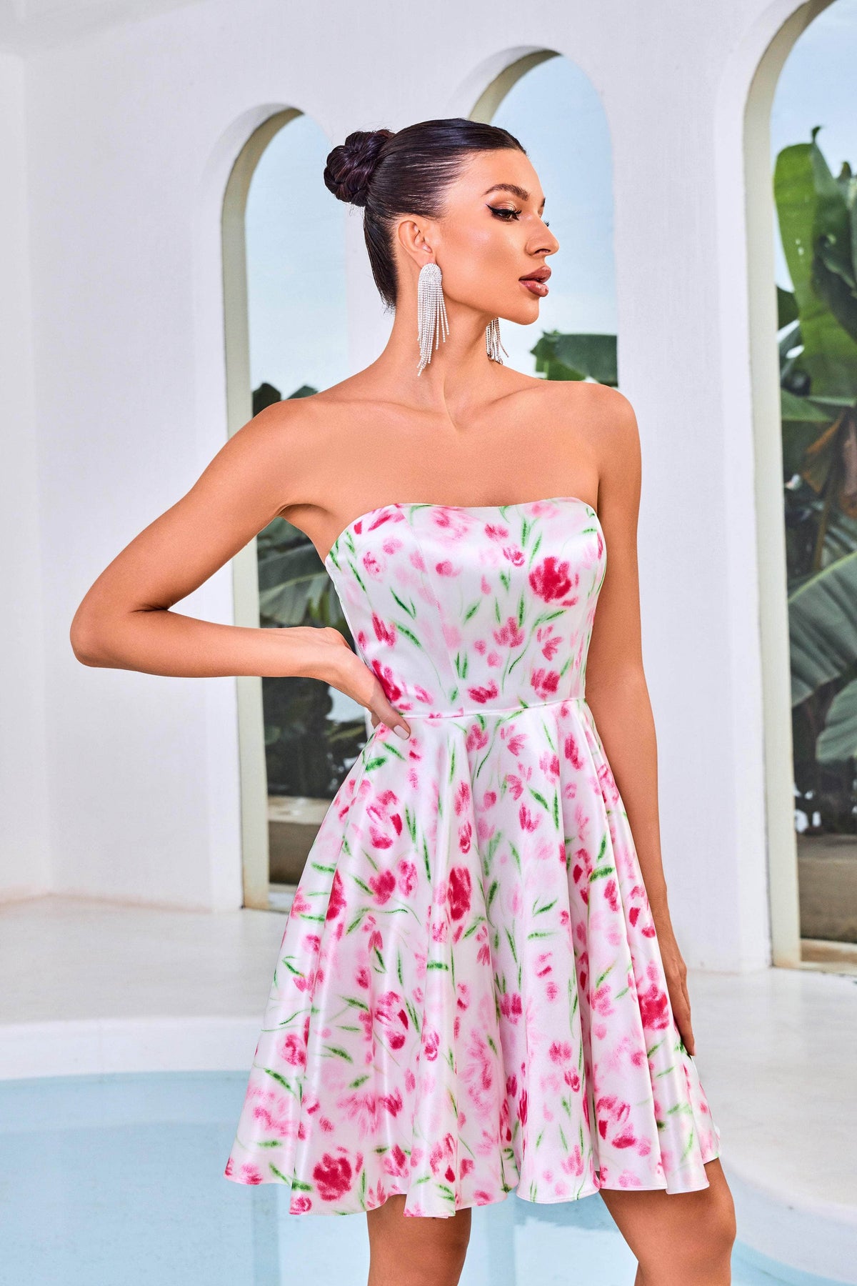 J'Adore Dresses J24082 - Strapless Floral Cocktail Dress J'Adore Dresses J24082 - Strapless Floral Cocktail Dress