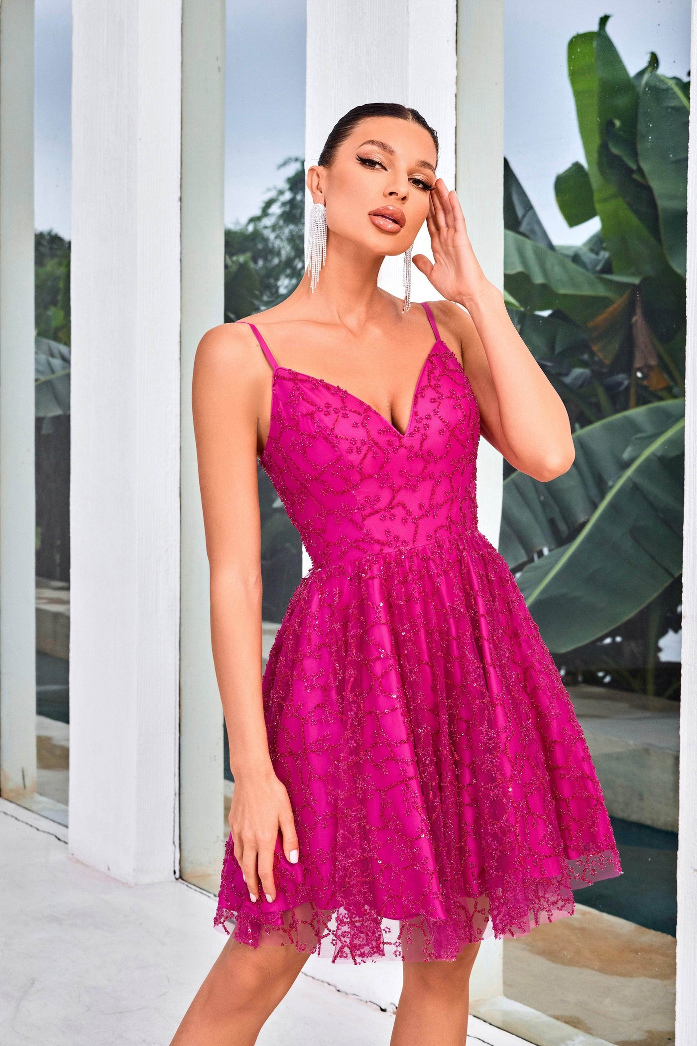 J'Adore Dresses J24084 - Beaded V-Neck Cocktail Dress Special Occasion Dresses