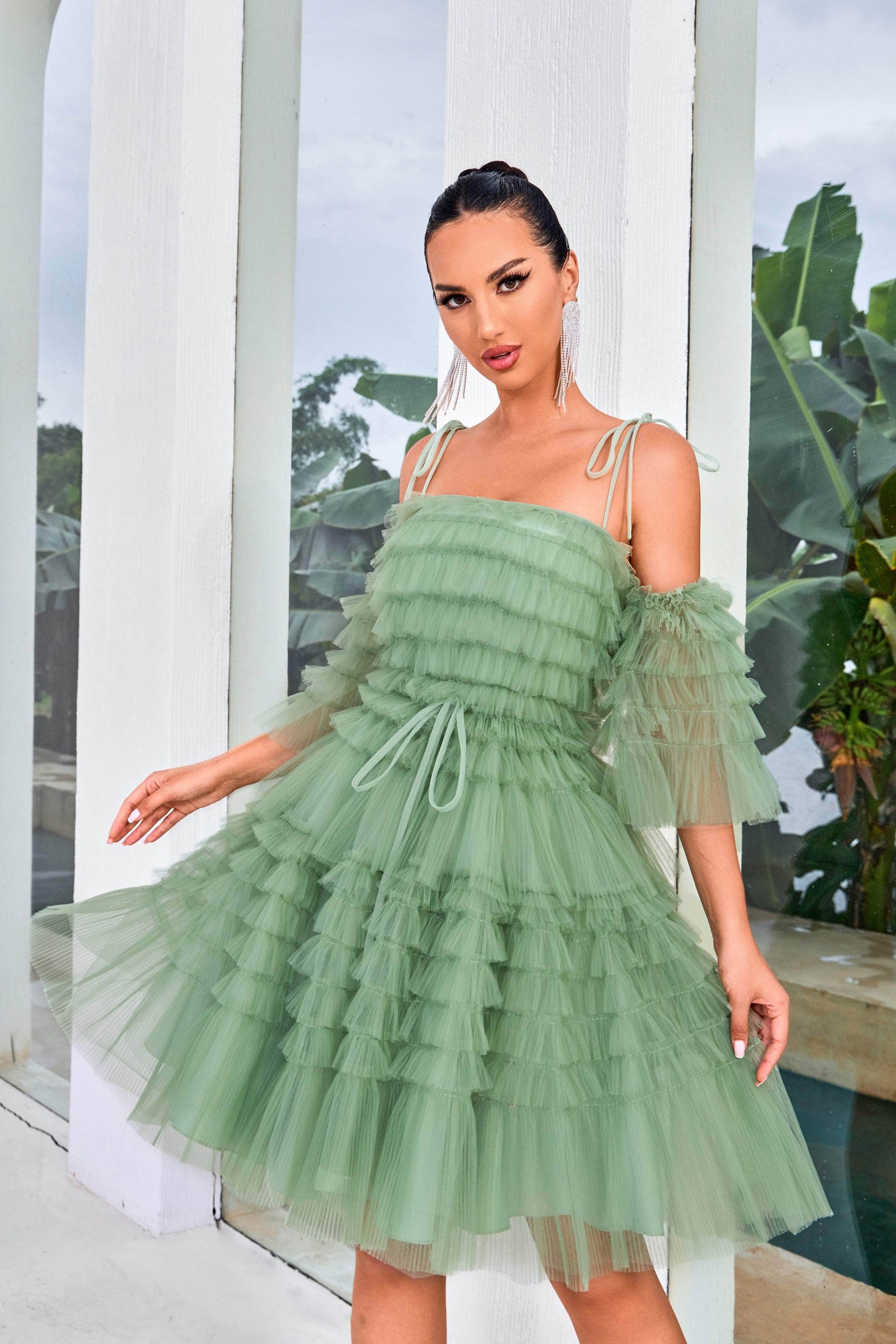 J'Adore Dresses J24087 - Tie Straps Ruffled Cocktail Dress Special Occasion Dresses