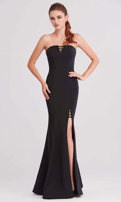 J'Adore - J15009 Strapless Straight Neck Mermaid Dress With Slit Evening Dresses 2 / Black
