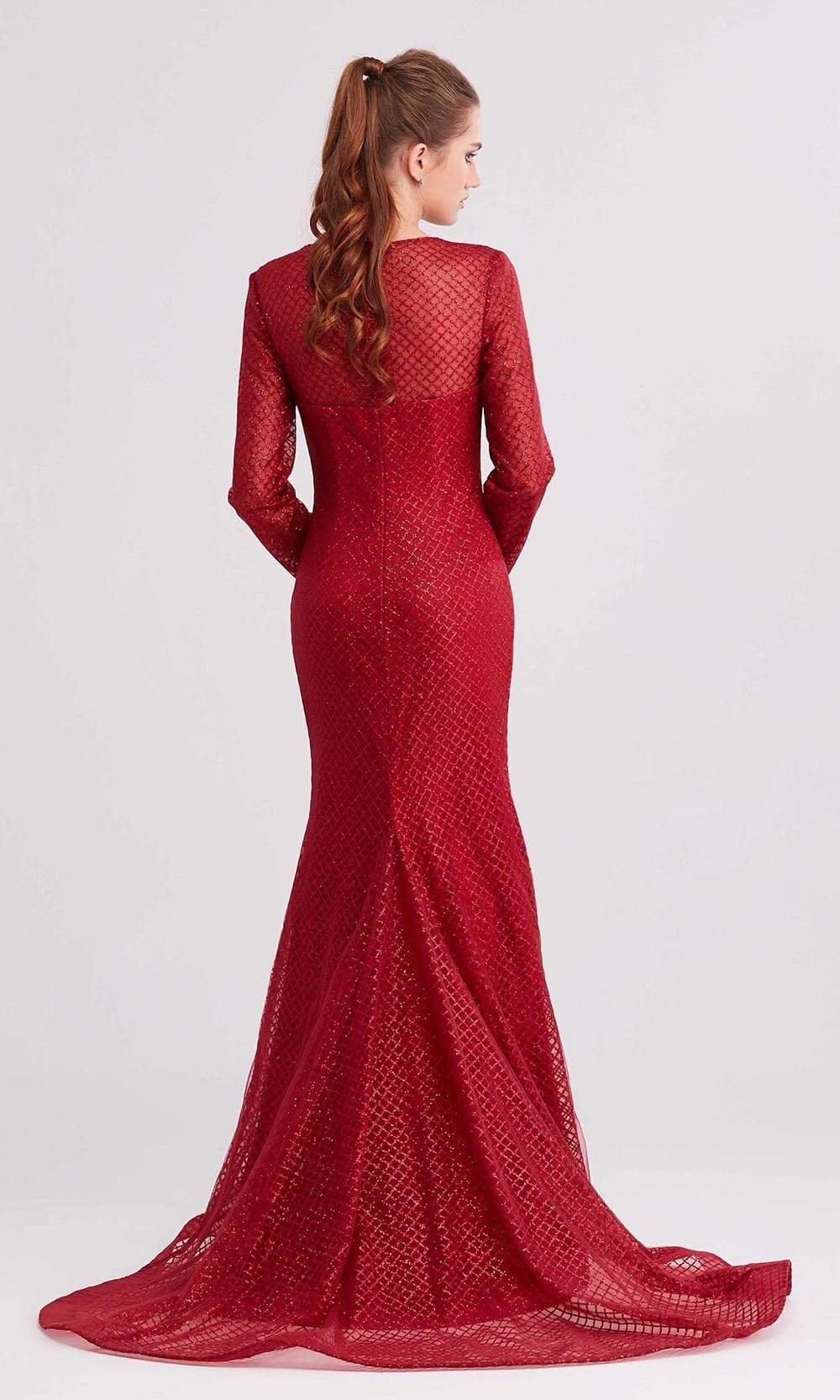 J'Adore - J15011 Glitter Tulle Long Sleeve Mermaid Dress Evening Dresses