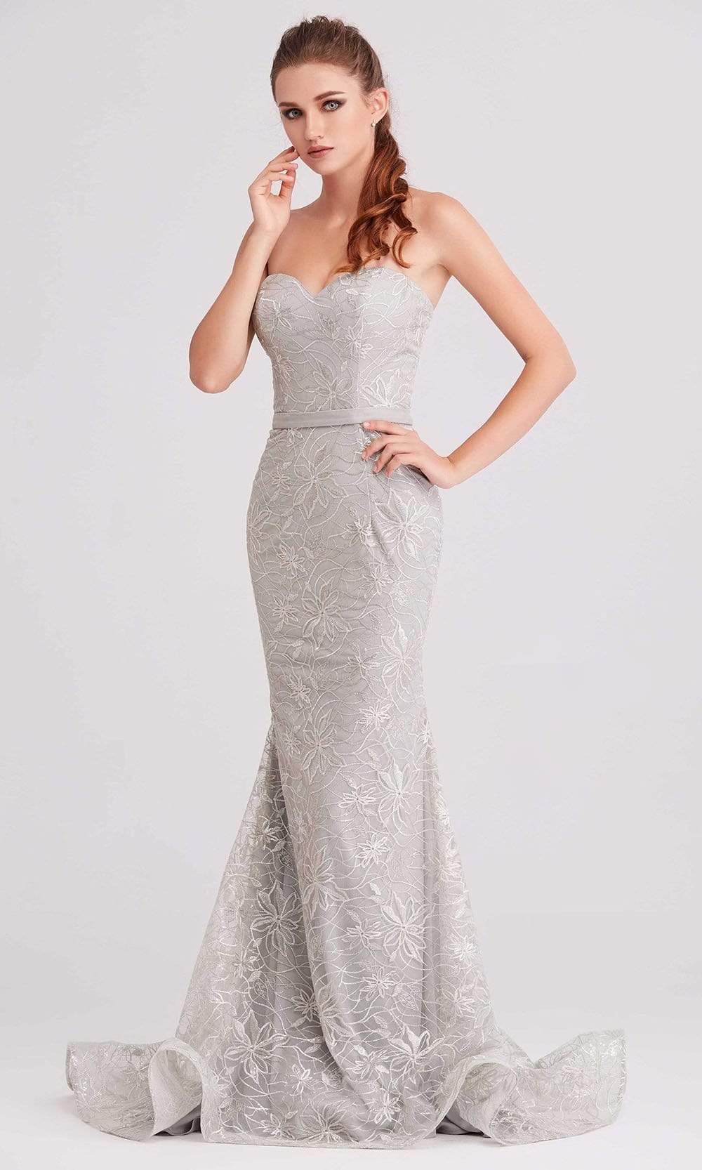 J'Adore - J15012 Beaded Lace Sweetheart Mermaid Dress Evening Dresses 2 / Grey
