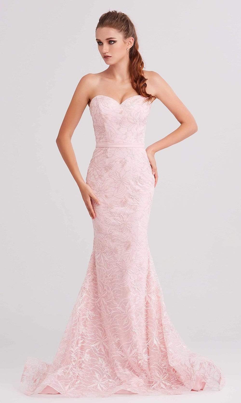 J'Adore - J15012 Beaded Lace Sweetheart Mermaid Dress Evening Dresses 2 / Pink