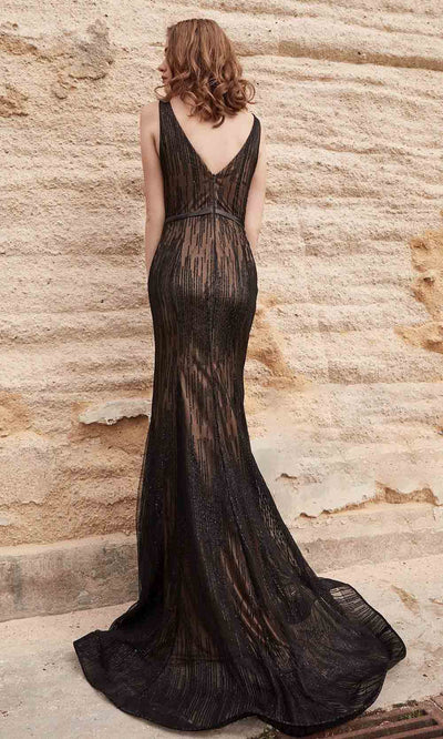 J'Adore - J15018 Glitter Tulle Deep V Neck Mermaid Gown Evening Dresses