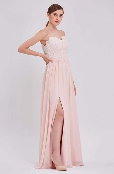 J'Adore - J16017 Laced Chiffon A-line Long Dress Prom Dresses 2 / Blush Pink