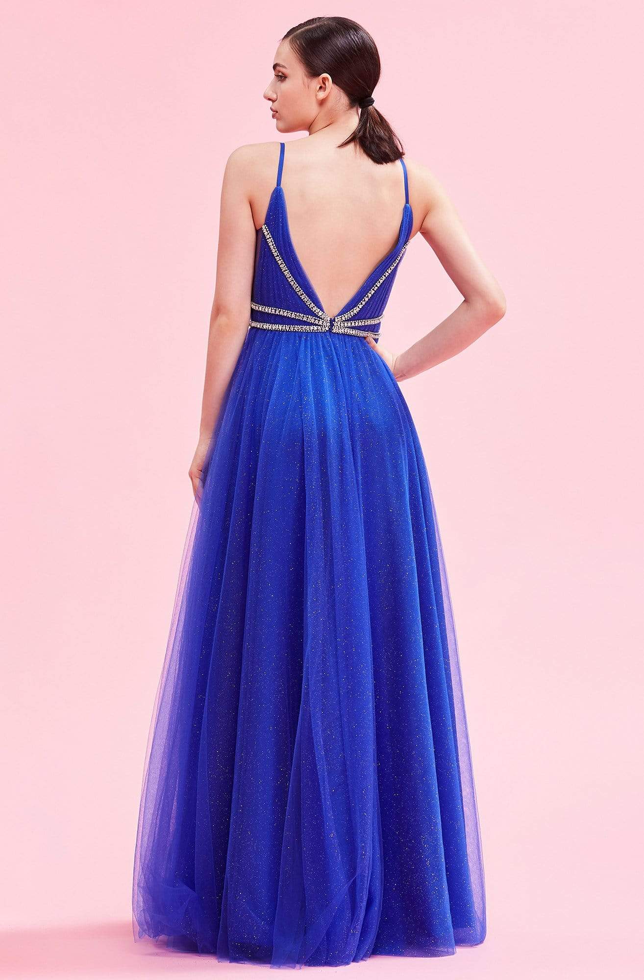 J'Adore - j16021 Plunging V-Neck Pleated Ballgown Ball Gowns