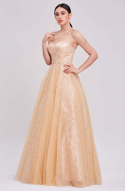 J'Adore - J16032 Strapless Sweetheart Glitter Rosette Gown Prom Dresses 2 / Champagne