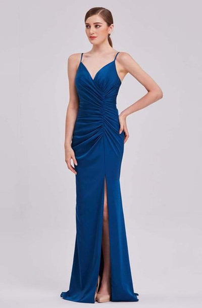 J'Adore - J16039 Asymmetrically Ruched High Slit Mermaid Gown Evening Dresses
