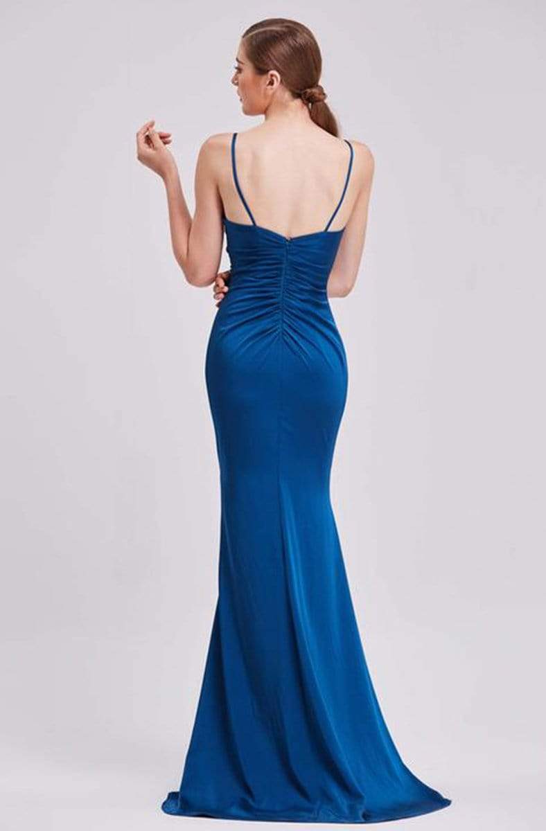 J'Adore - J16039 Asymmetrically Ruched High Slit Mermaid Gown Evening Dresses