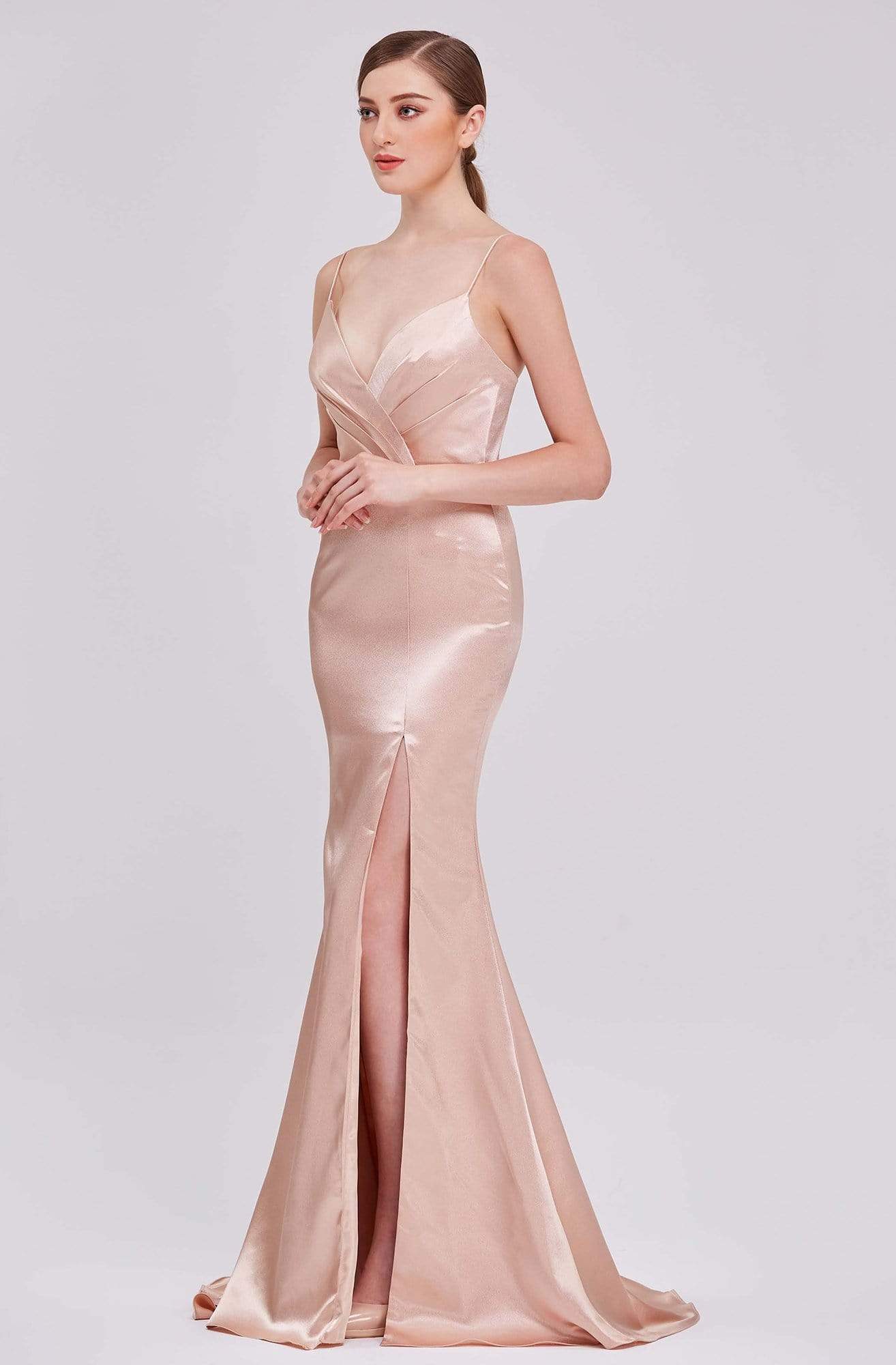 J'Adore - J16049 Sexy Sweetheart Satin Slit Trumpet Dress Prom Dresses 2 / Champagne