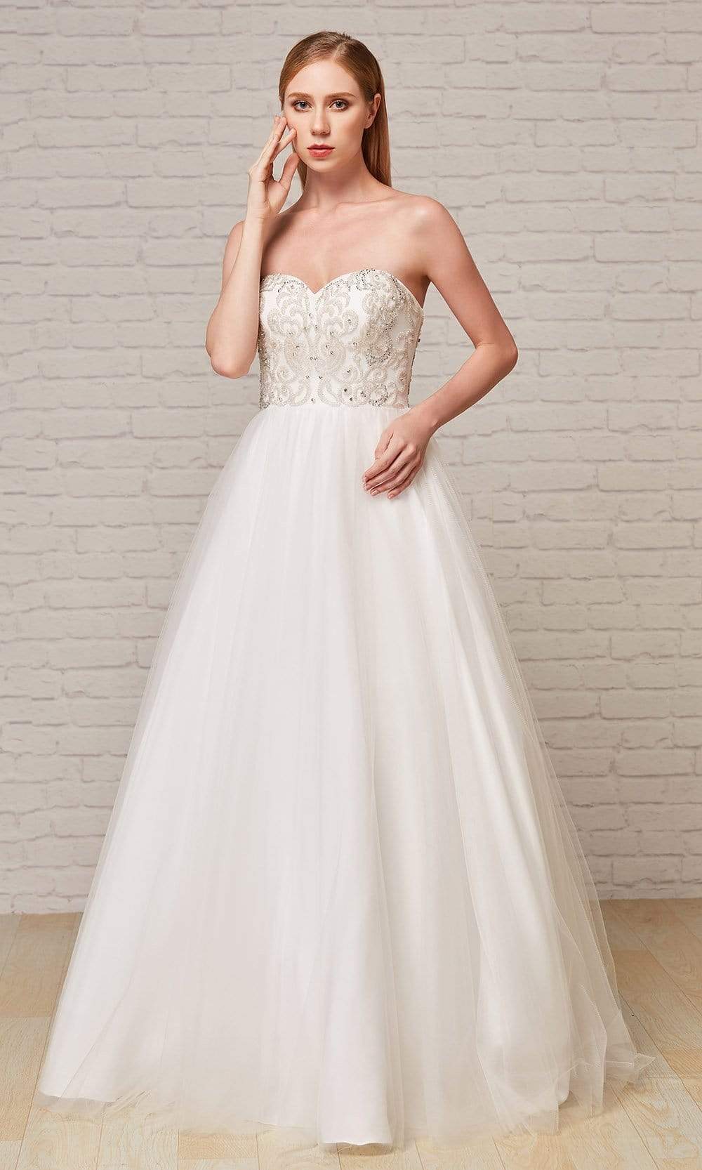 J'Adore - J18030 Beaded Sweetheart Tulle Long Gown Special Occasion Dress 2 / Ivory