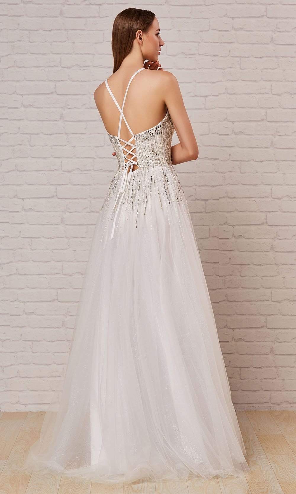 J'Adore - J18035 Beaded Halter Bodice A-Line Gown Special Occasion Dress