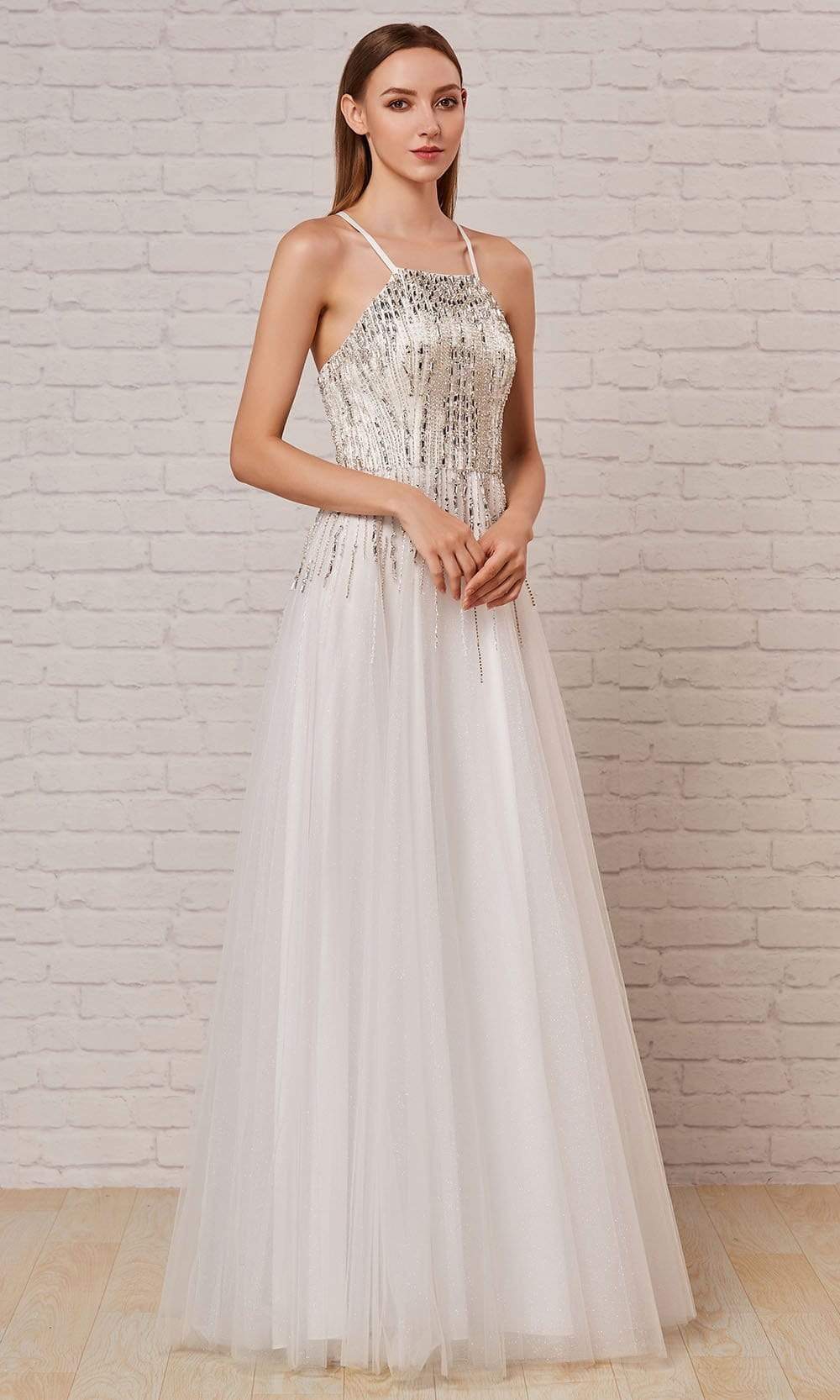 J'Adore - J18035 Beaded Halter Bodice A-Line Gown Special Occasion Dress