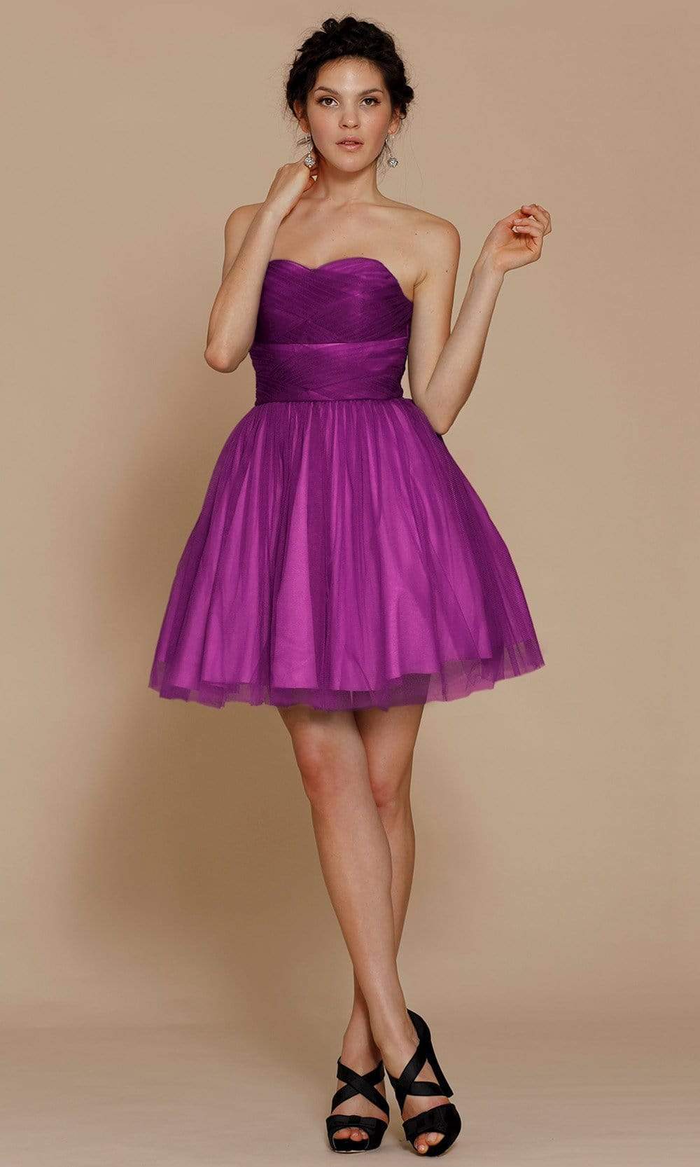 J'Adore - J5081 Ruched Bodice Fit and Flare Tulle Dress Cocktail Dresses