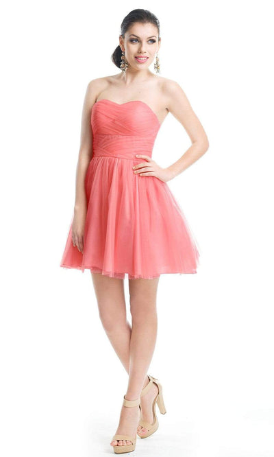 J'Adore - J5081 Ruched Bodice Fit and Flare Tulle Dress Cocktail Dresses 2 / Peach