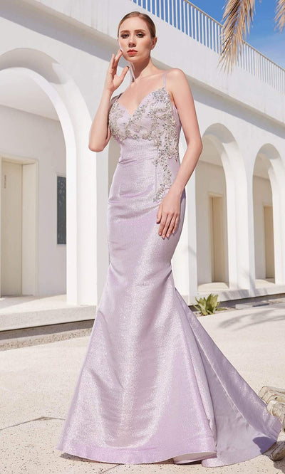 J'Adore - JM105 Beaded Fitted Bodice Glitter Net Mermaid Gown Special Occasion Dress 2 / Lilac