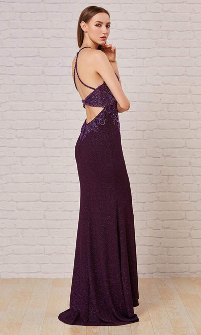 J'Adore - JM111 Sheer Embellished Bodice High Slit Glitter Dress Special Occasion Dress
