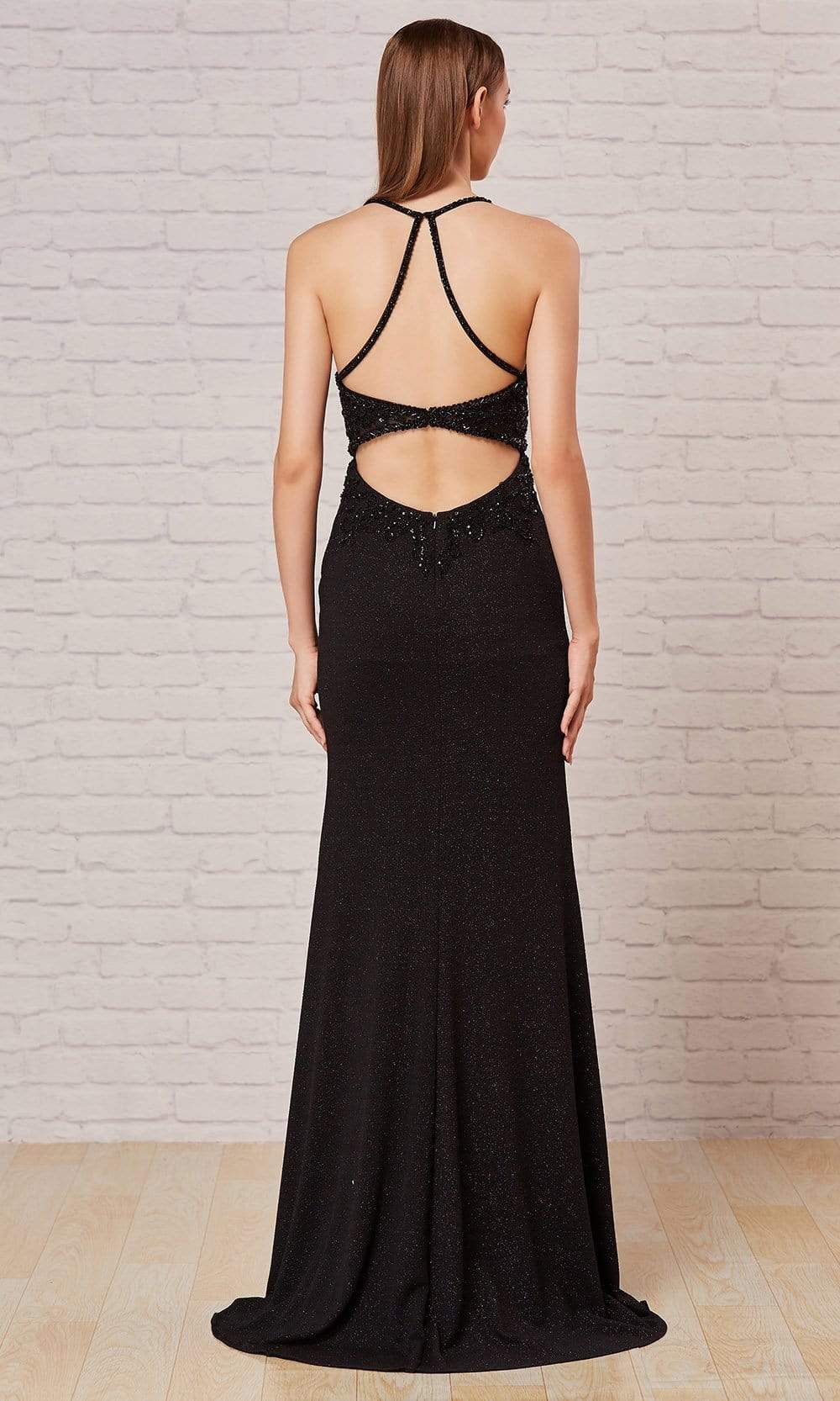 J'Adore - JM111 Sheer Embellished Bodice High Slit Glitter Dress Special Occasion Dress