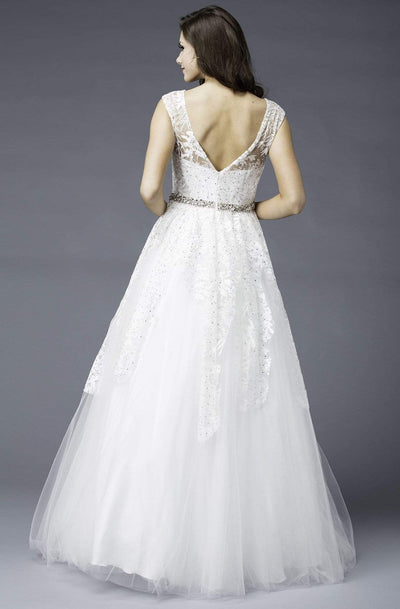 Colors Couture - J034 Embellished Illusion Bateau Ballgown in White