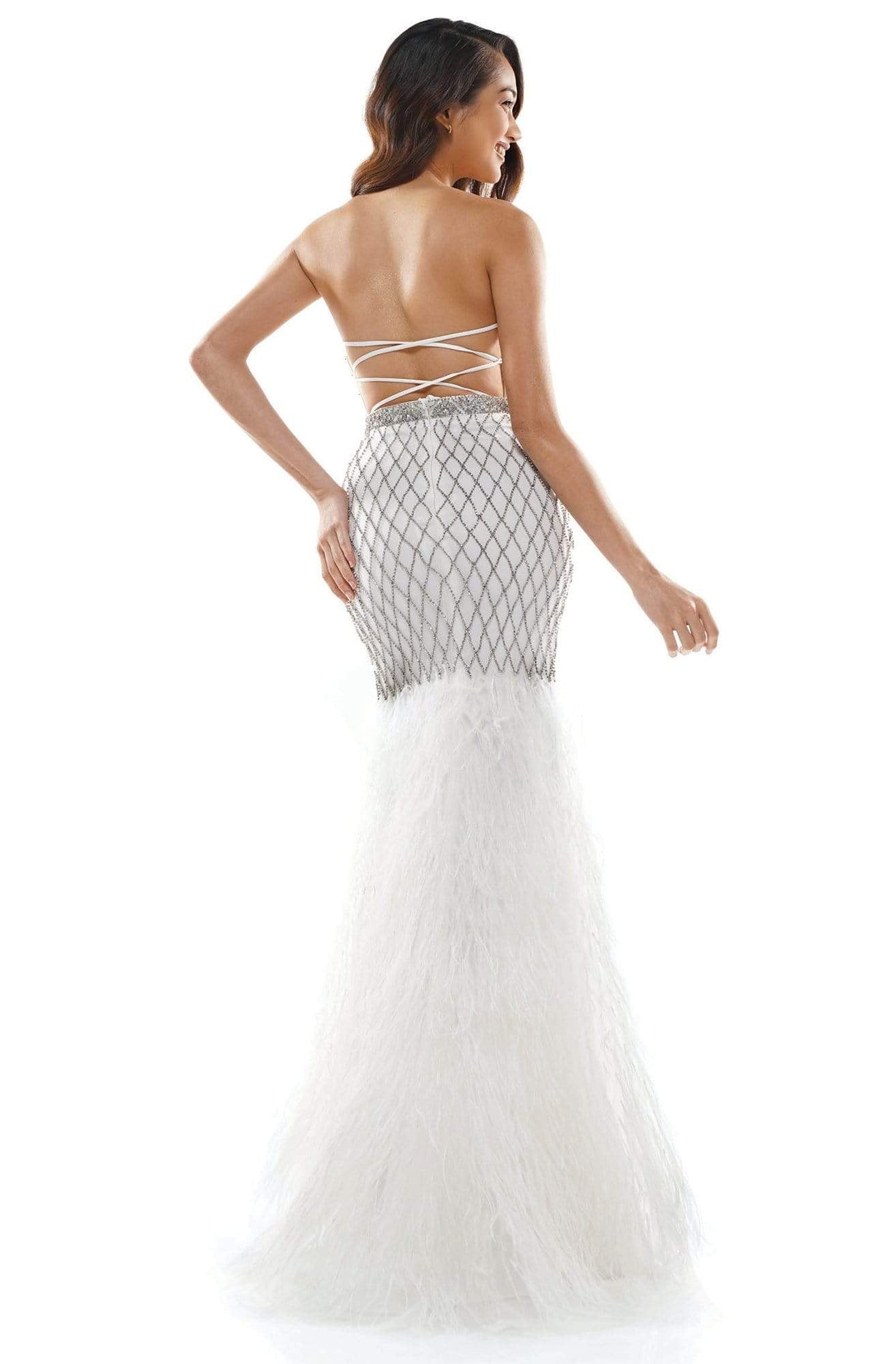 Colors Couture - J135 Strapless Feathered Trumpet Dress in White