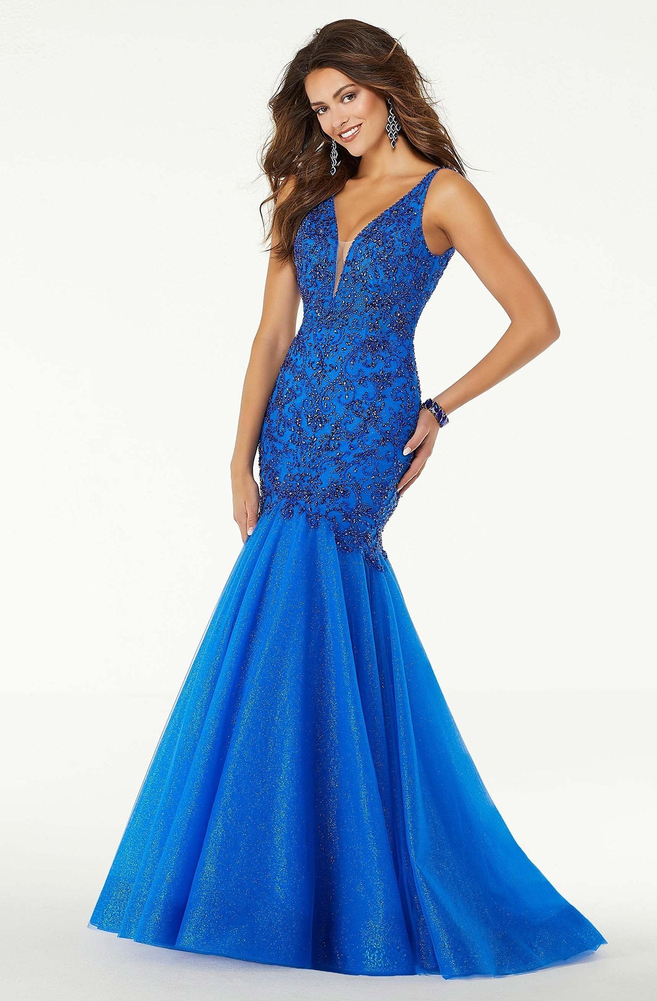 Mori Lee - 45088 Crystal Beaded Mermaid Dress In Blue