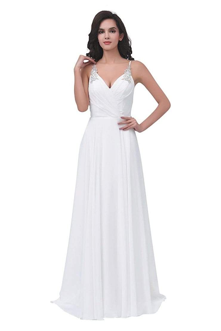 Jadore - J11315 Jewel Appliqued Surplice Bodice A-Line Dress Special Occasion Dress 2 / Ivory
