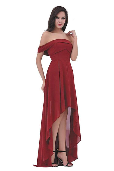 Jadore - J11317 Asymmetrical Neck High Low A-Line Dress Special Occasion Dress 2 / Cherry