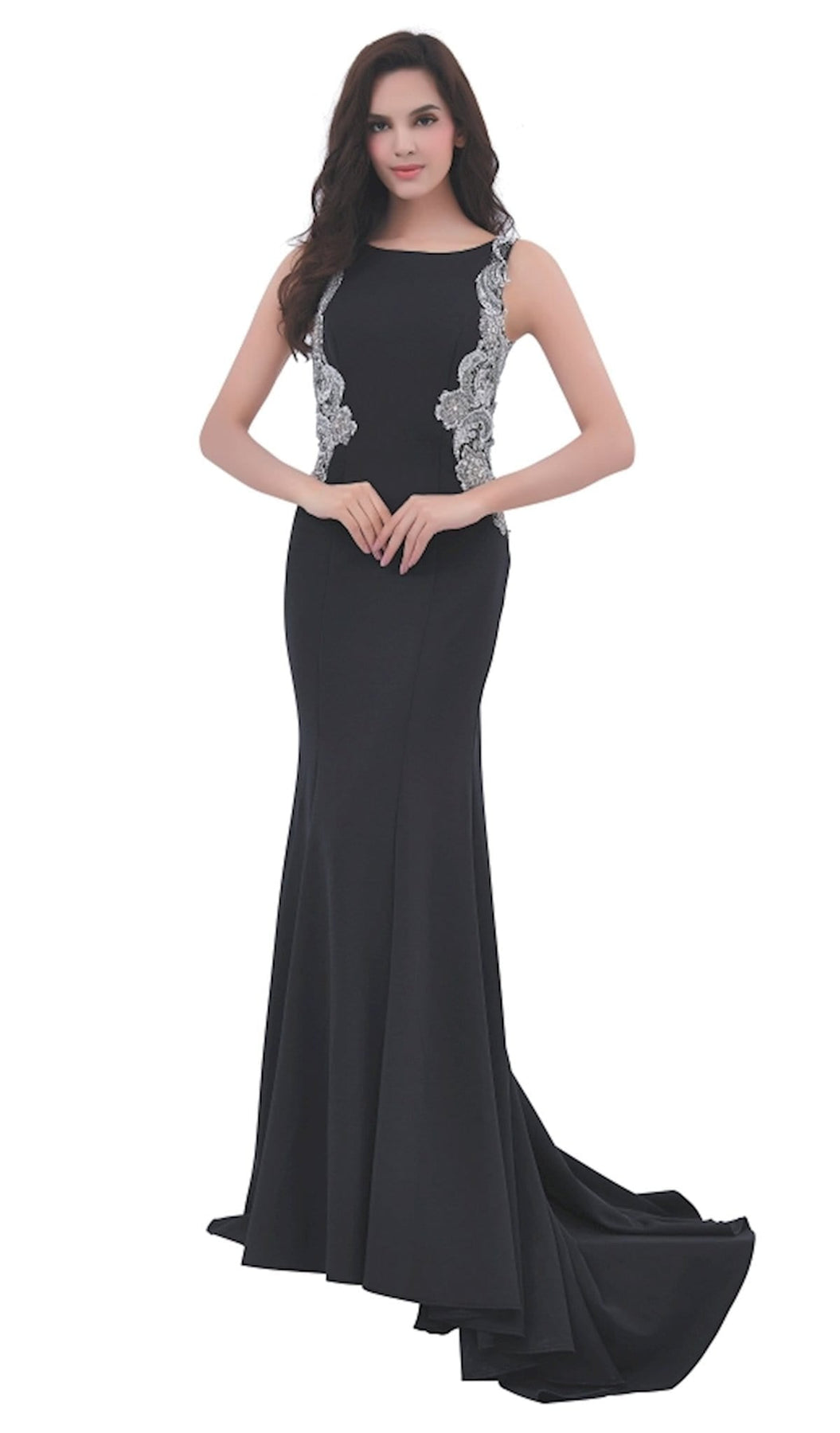 Jadore - J11351 Lace Applique Bateau Trumpet Dress Special Occasion Dress 2 / Black