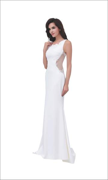 J'Adore - Sleeveless Swirl Illusion Cutouts Evening Gown J11353SC In White