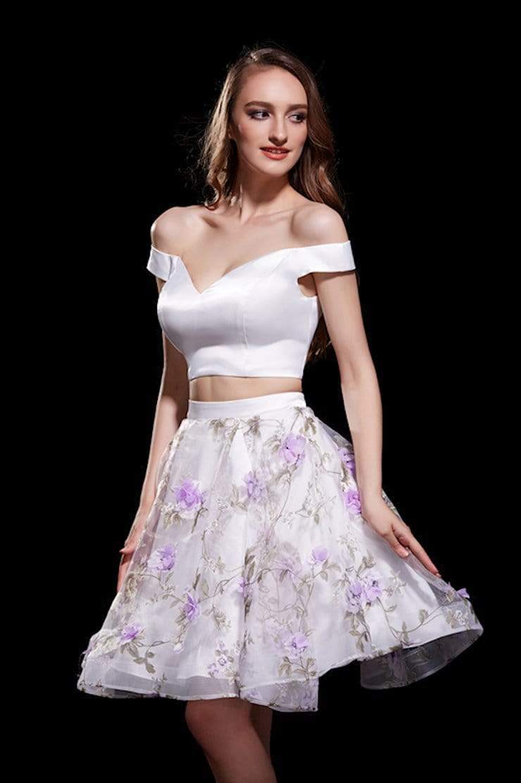 Jadore - J12007 Two-Piece Off Shoulder Floral Embroidered Short Dress Special Occasion Dress 2 / Lilac/Ivory
