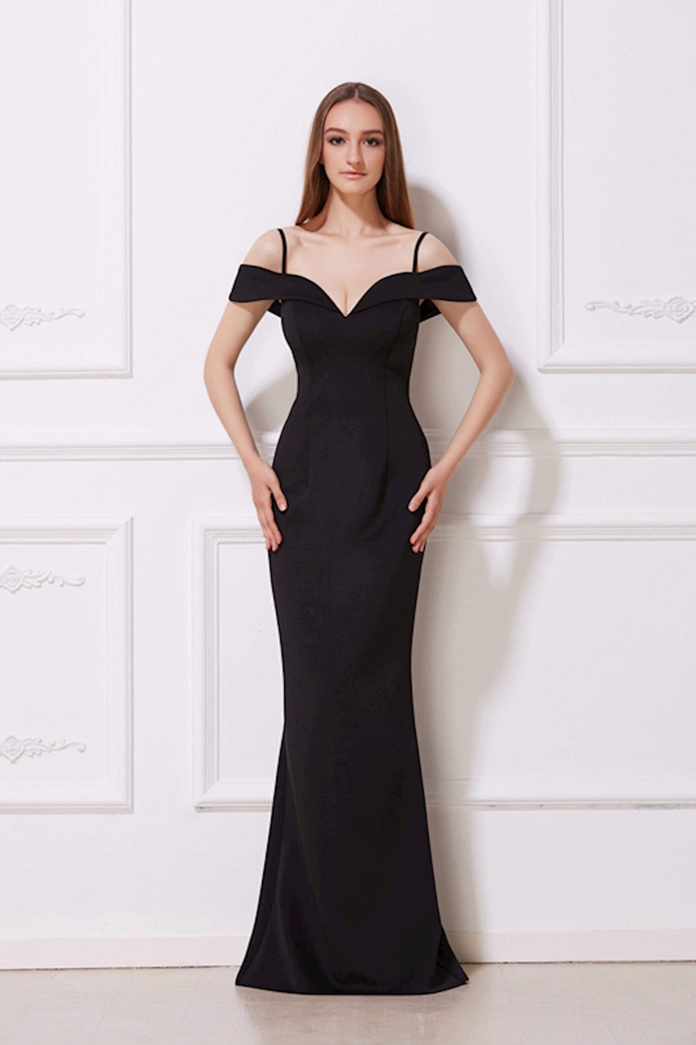 Jadore - J12040 Seamed Off-Shoulder Sheath Dress Special Occasion Dress 2 / Black