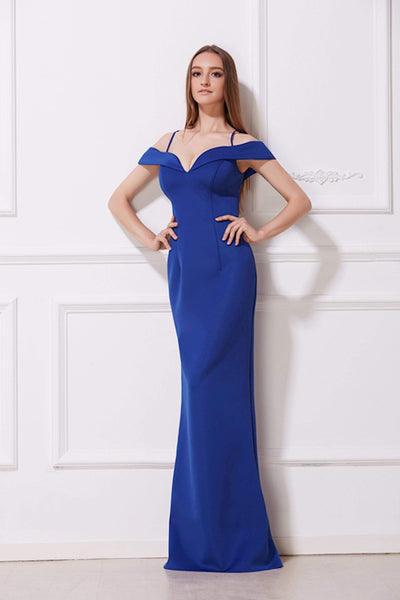Jadore - J12040 Seamed Off-Shoulder Sheath Dress Special Occasion Dress 2 / Royal
