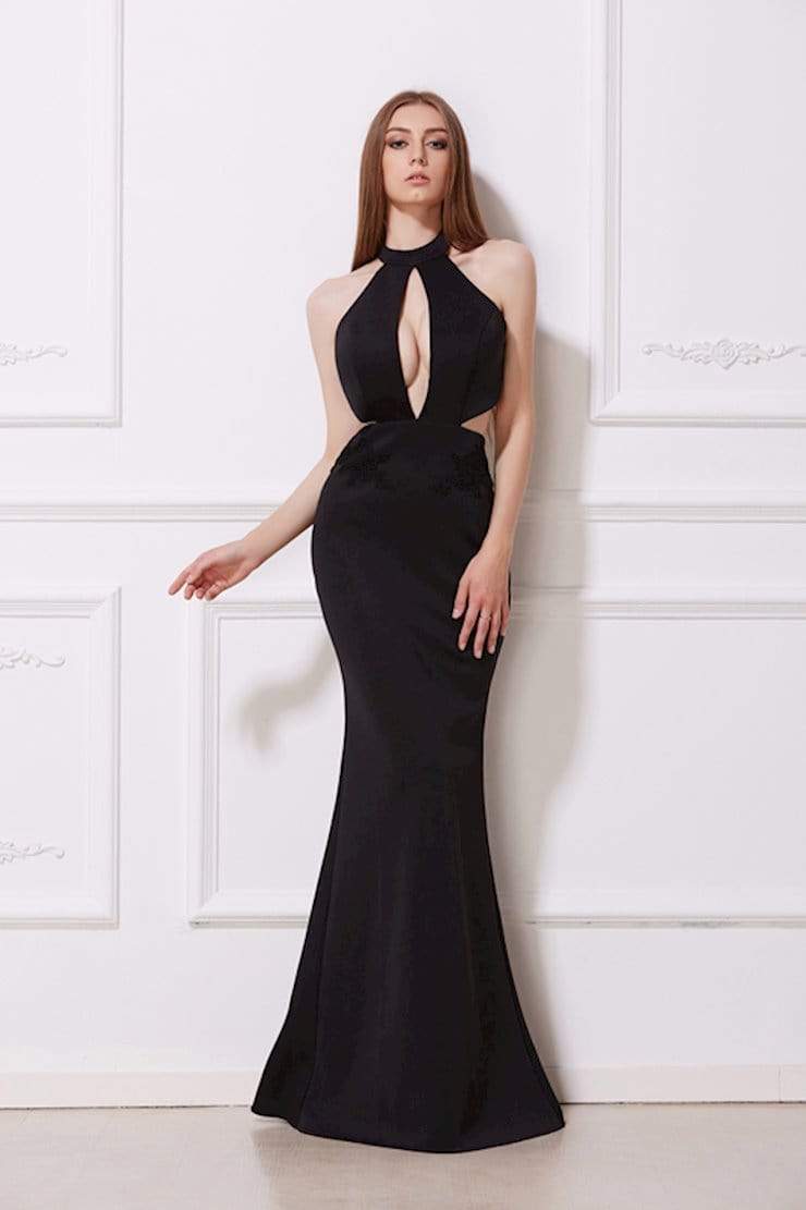Jadore - J12063 High Halter Cutout Mermaid Gown Special Occasion Dress 2 / Black
