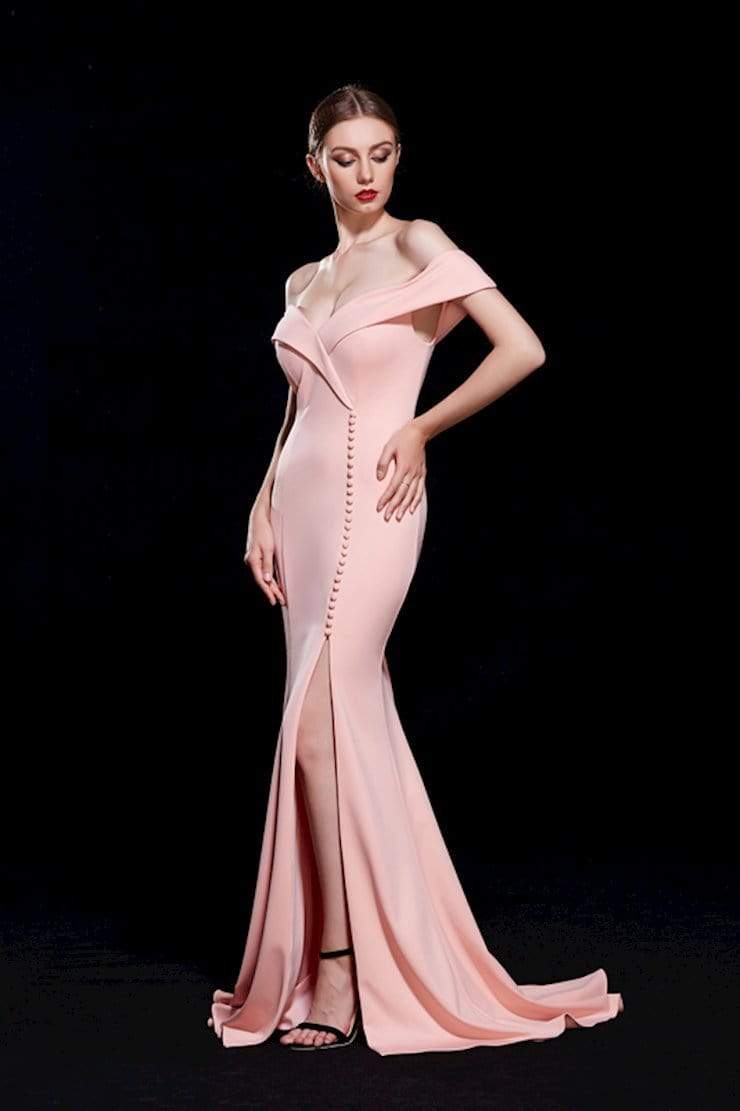 Jadore - J12076 Off-Shoulder Mermaid Dress with Slit Special Occasion Dress 2 / Peach