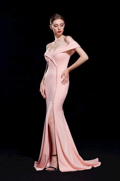 Jadore - J12076 Off-Shoulder Mermaid Dress with Slit Special Occasion Dress 2 / Peach