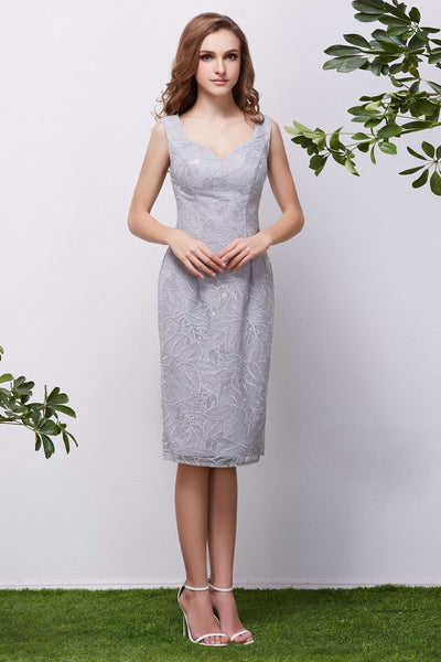 Jadore - J13085 Bedazzled V-neck Sheath Dress Special Occasion Dress 2 / Grey