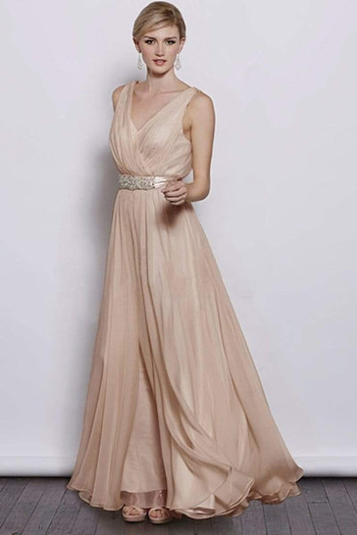 Jadore - J3040 Embellished V-neck A-line Dress Evening Dresses 2 / Blush