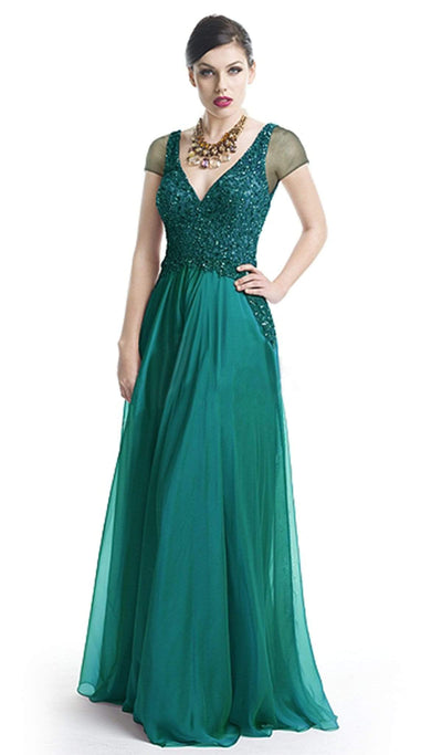 Jadore - J5029 Beaded Plunging V-neck Chiffon A-line Dress Special Occasion Dress 2 / Green