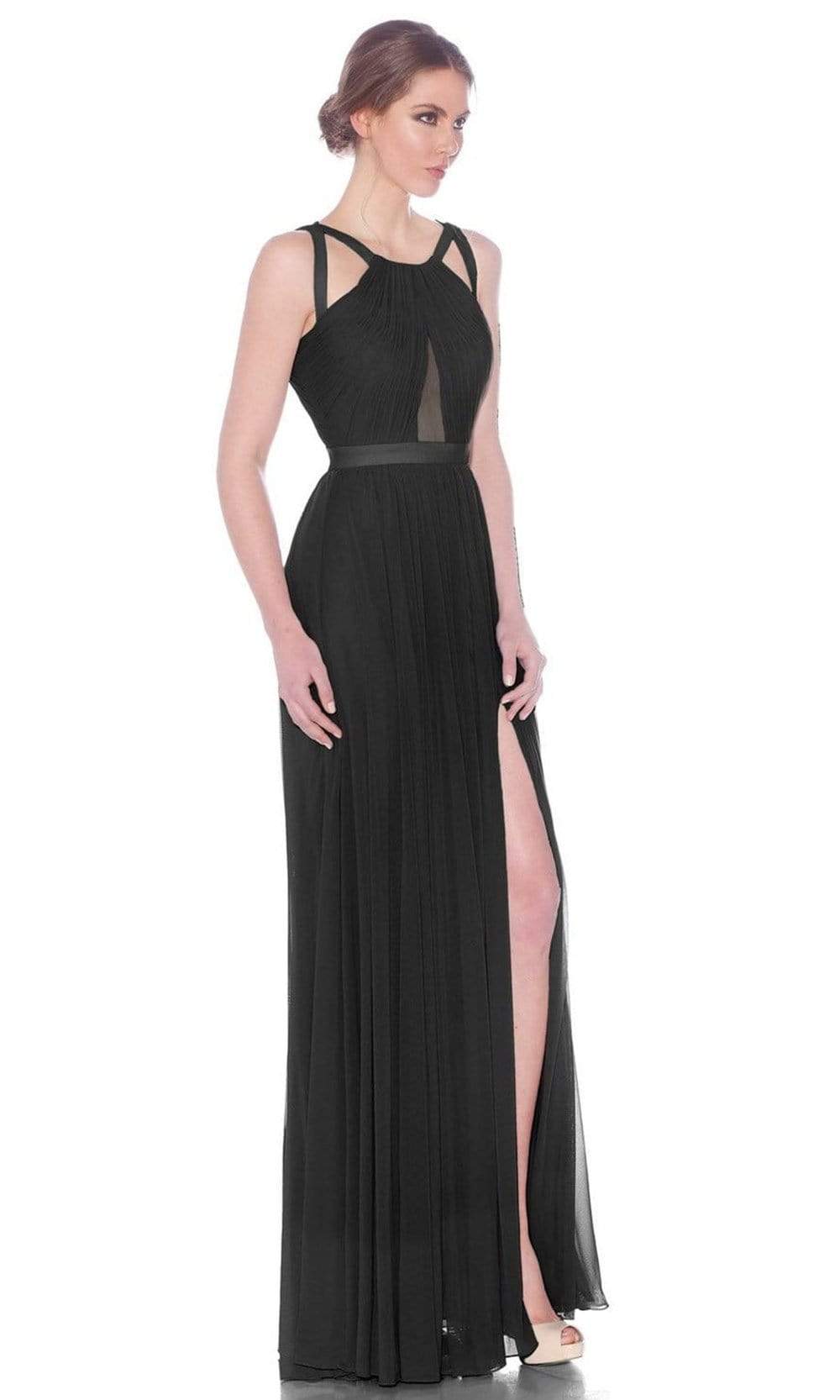 Jadore - J7040 Grecian Lycra Mesh Gown Plain Waistband Special Occasion Dress 2 / Black