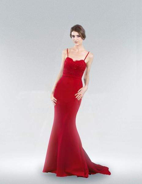Jadore - JC8034 Lace Sweetheart Trumpet Dress With Train Special Occasion Dress 2 / Red