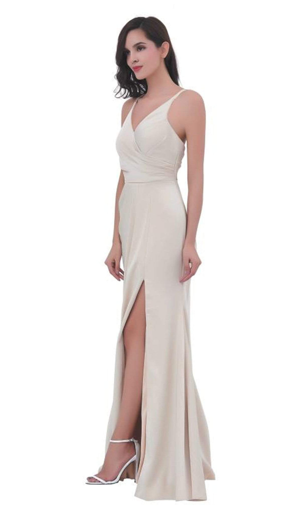 Jadore - JC8089 Sleeveless Criss Cross Bodice High Slit Dress Prom Dresses 2 / Champagne