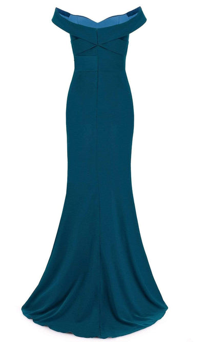 Janique - Long Wrap Style Trumpet Gown 16214SC In Blue