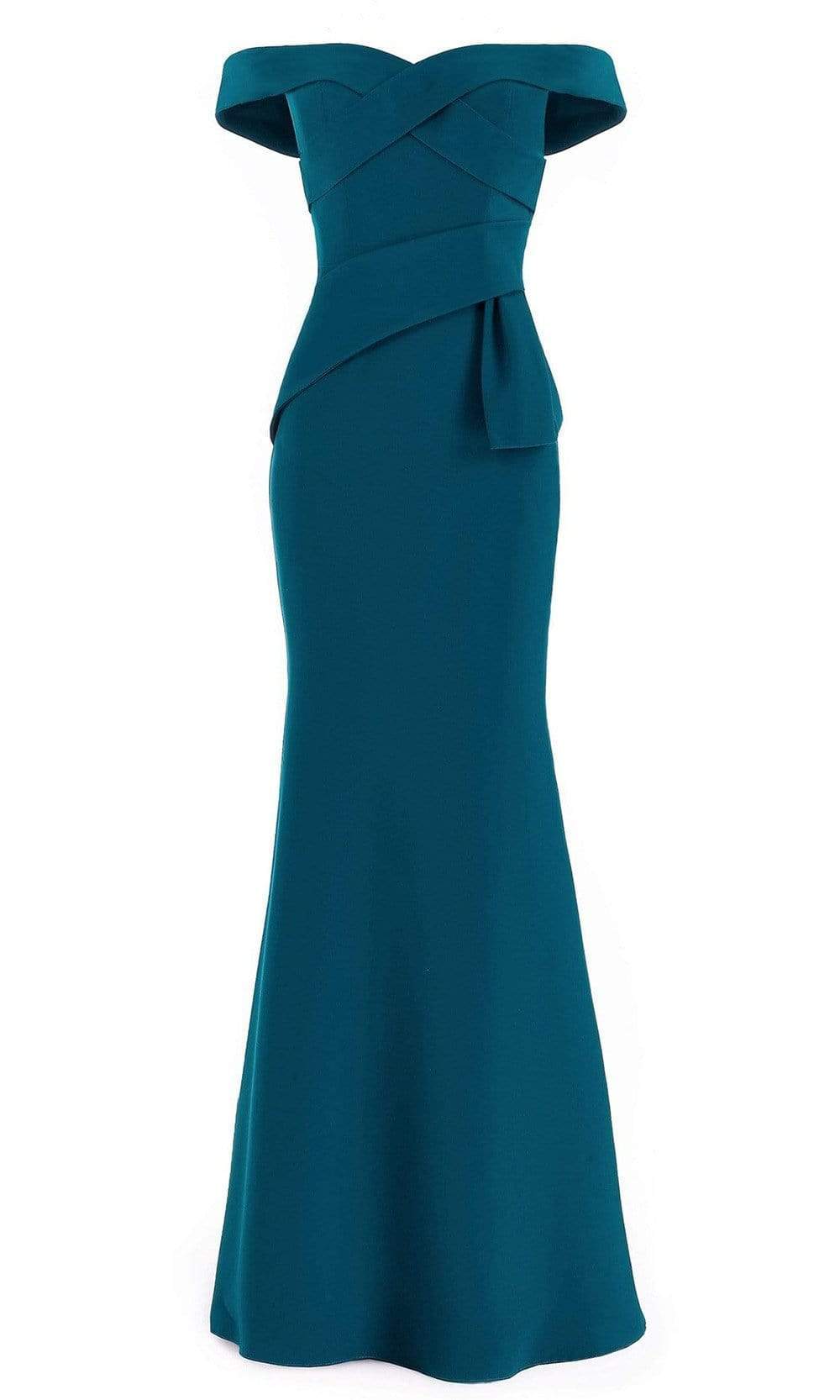Janique - Long Wrap Style Trumpet Gown 16214SC In Blue