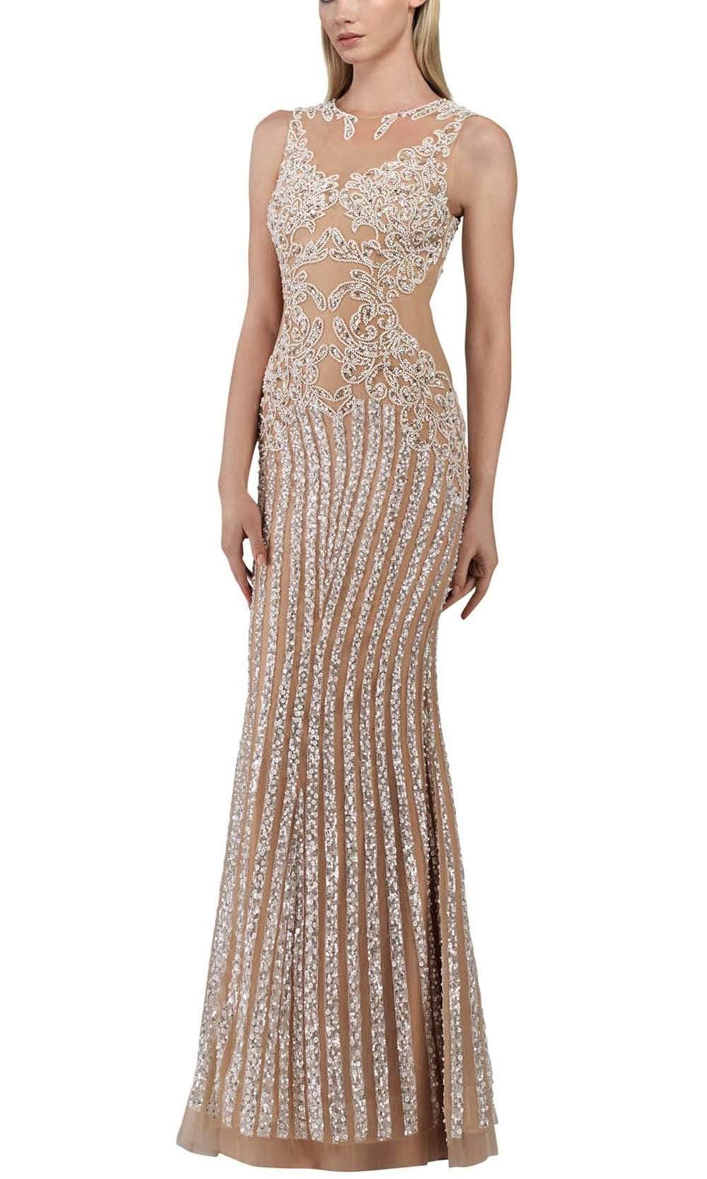 Janique - 17007 Sparkly Nude Illusion Evening Gown In Ivory Special Occasion Dress 0 / Ivory