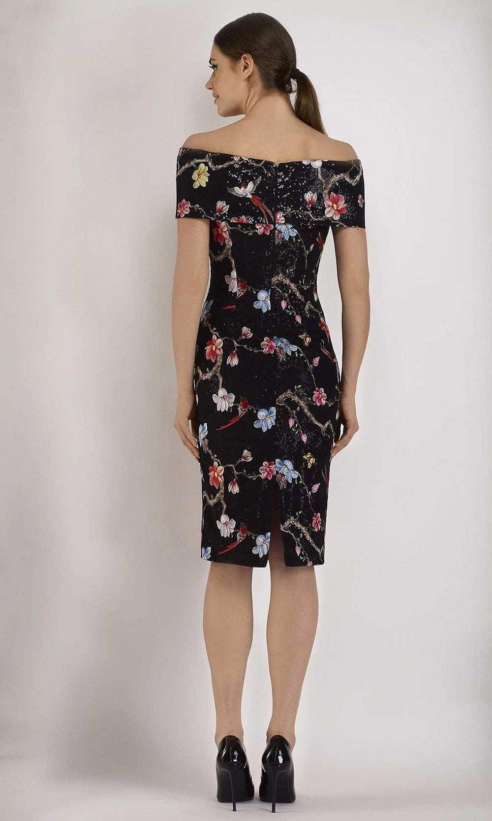Janique - Embroidered Off-Shoulder Dress 2044SC In Floral