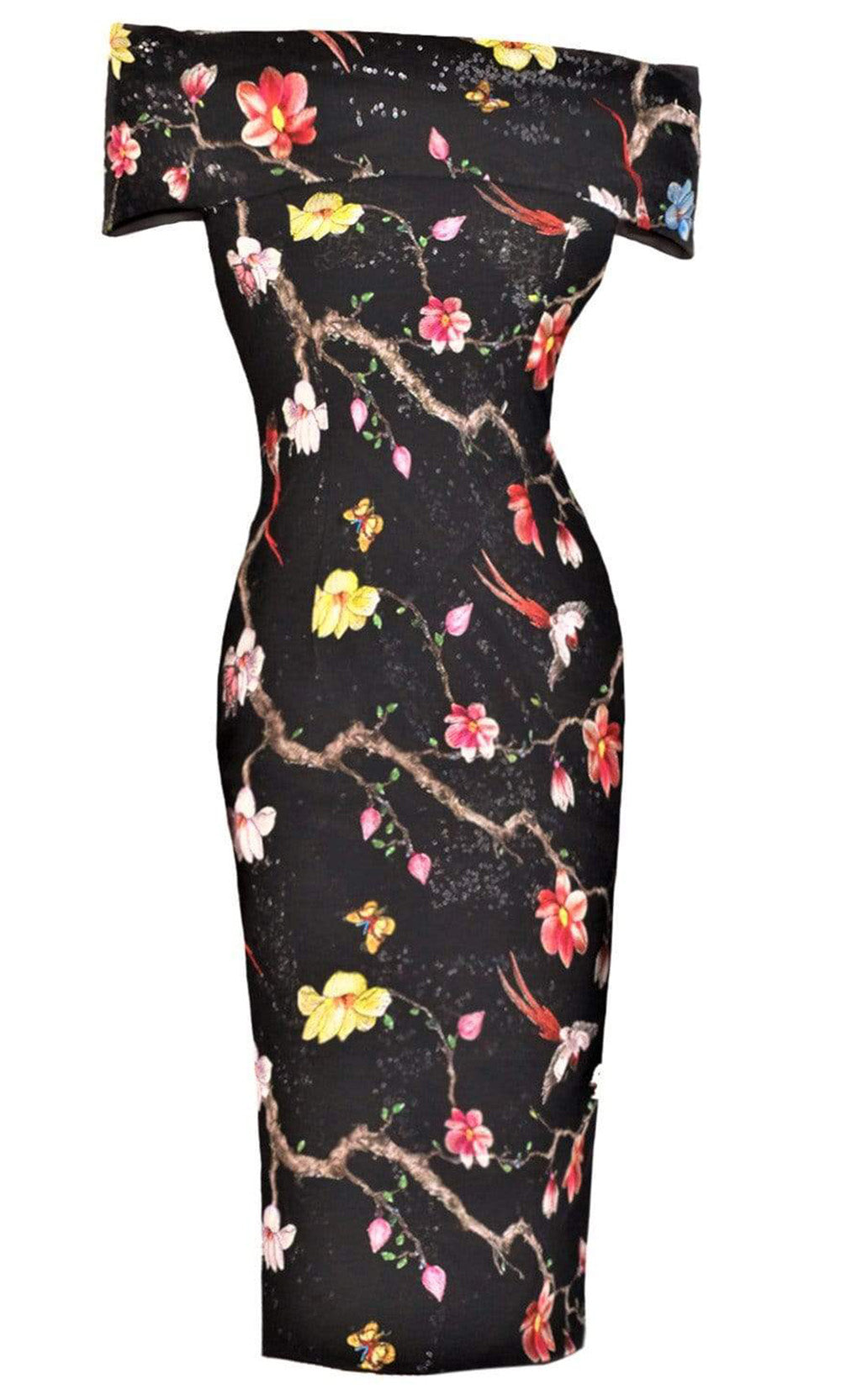 Janique - Embroidered Off-Shoulder Dress 2044SC In Floral