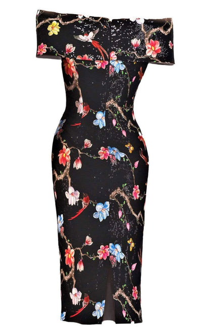 Janique - Embroidered Off-Shoulder Dress 2044SC In Floral