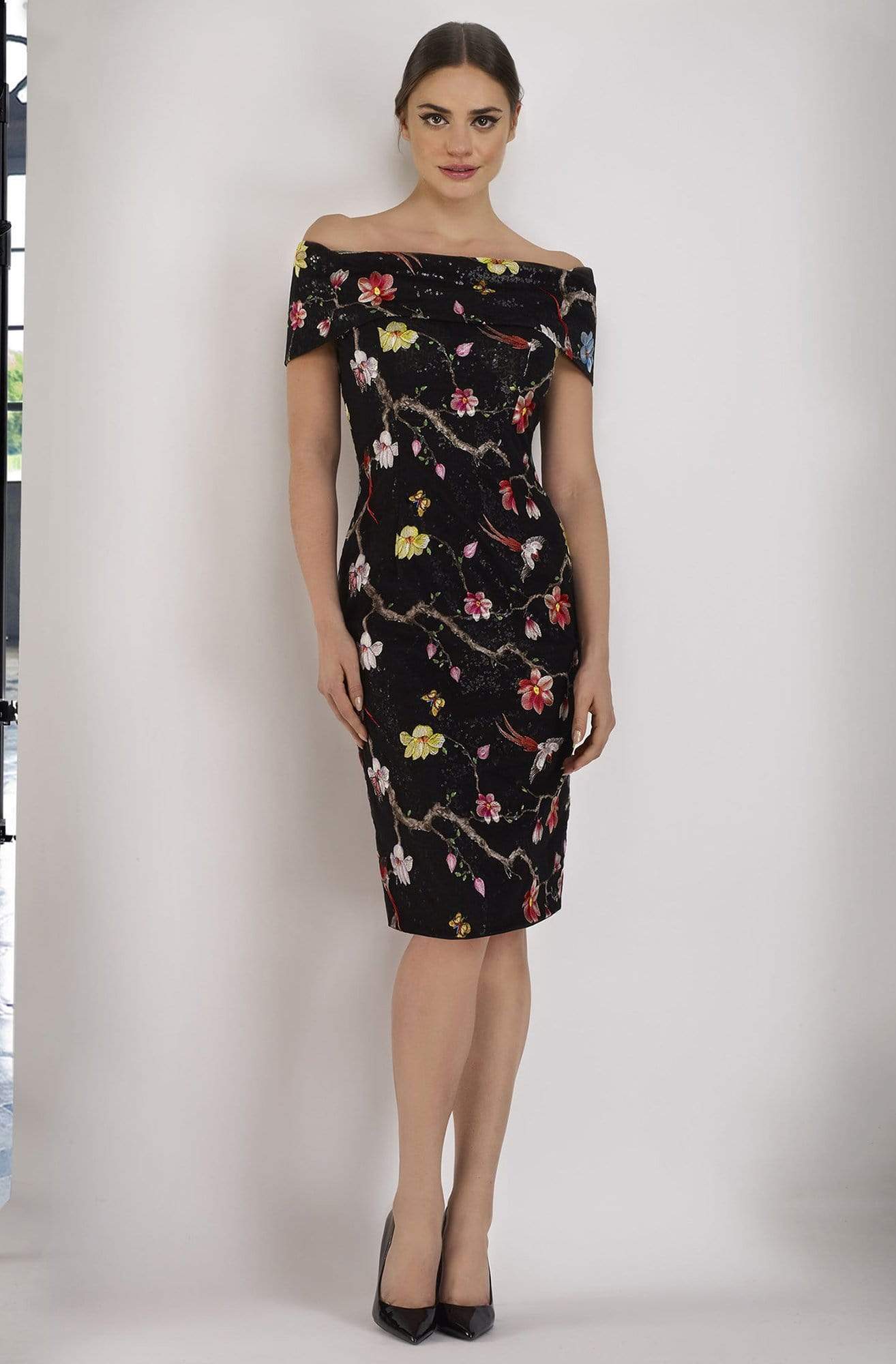 Janique - Embroidered Off-Shoulder Dress 2044SC In Floral